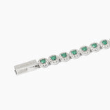 Bracciale tennis in argento 925/°°° rodiato con smeraldi sintetici Ø 3 mm e zirconi bianchi Ø 1.25 mm, lunghezza 17 cm