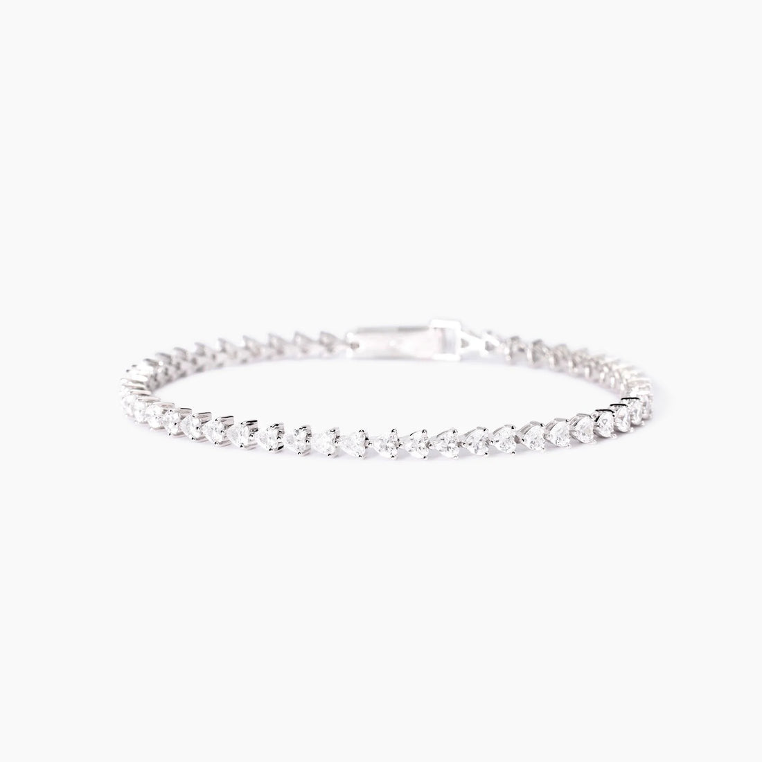 Bracciale tennis in argento 925/ººº rodiato con zirconi taglio cuore 3x3 mm