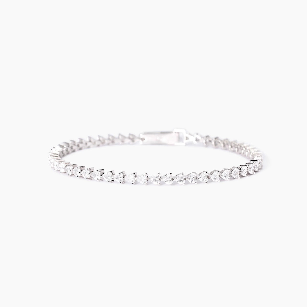 Bracciale tennis in argento 925/ººº rodiato con zirconi taglio cuore 3x3 mm
