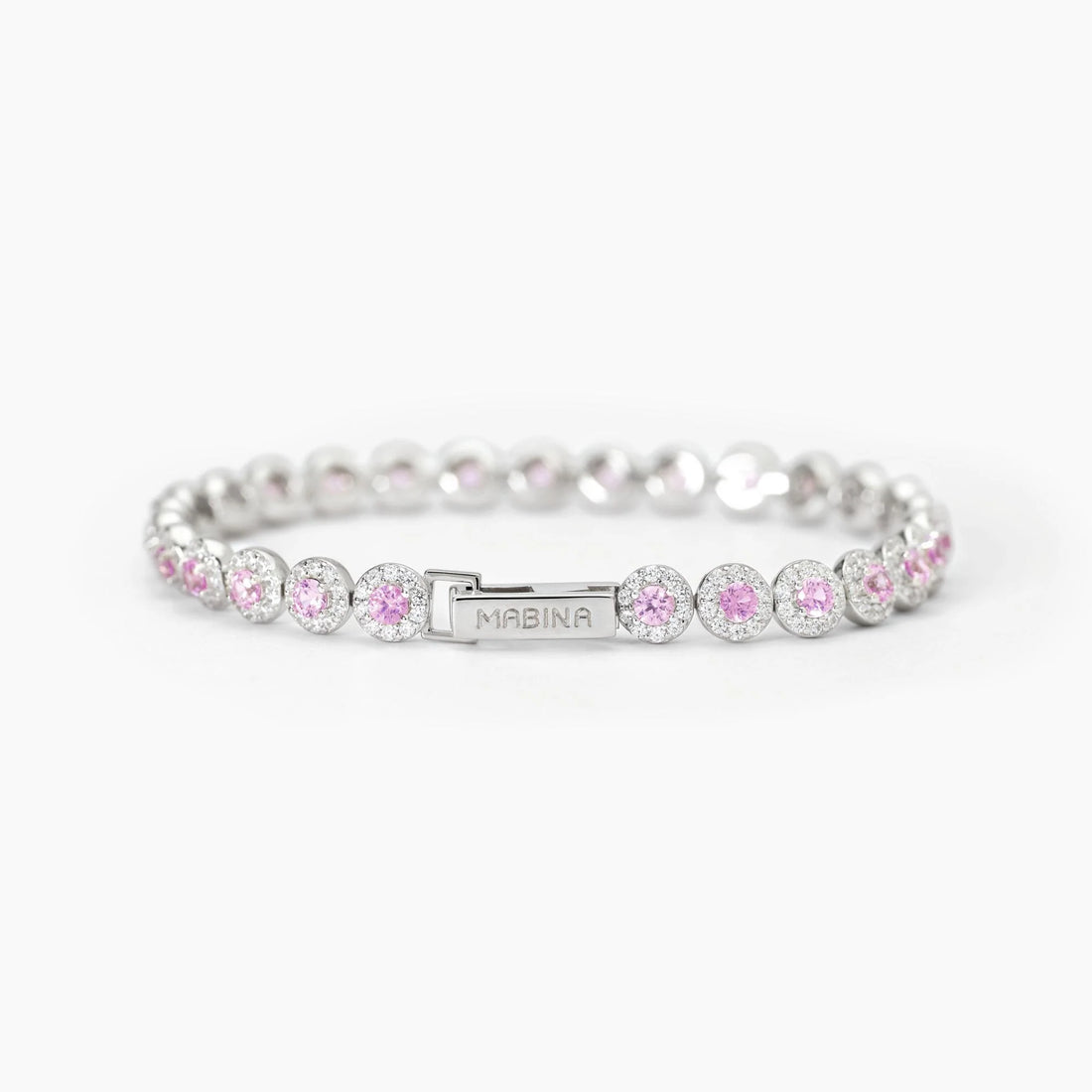 Bracciale tennis in argento 925/°°° rodiato con tormaline sintetiche Ø 3 mm e zirconi bianchi Ø 1.25 mm