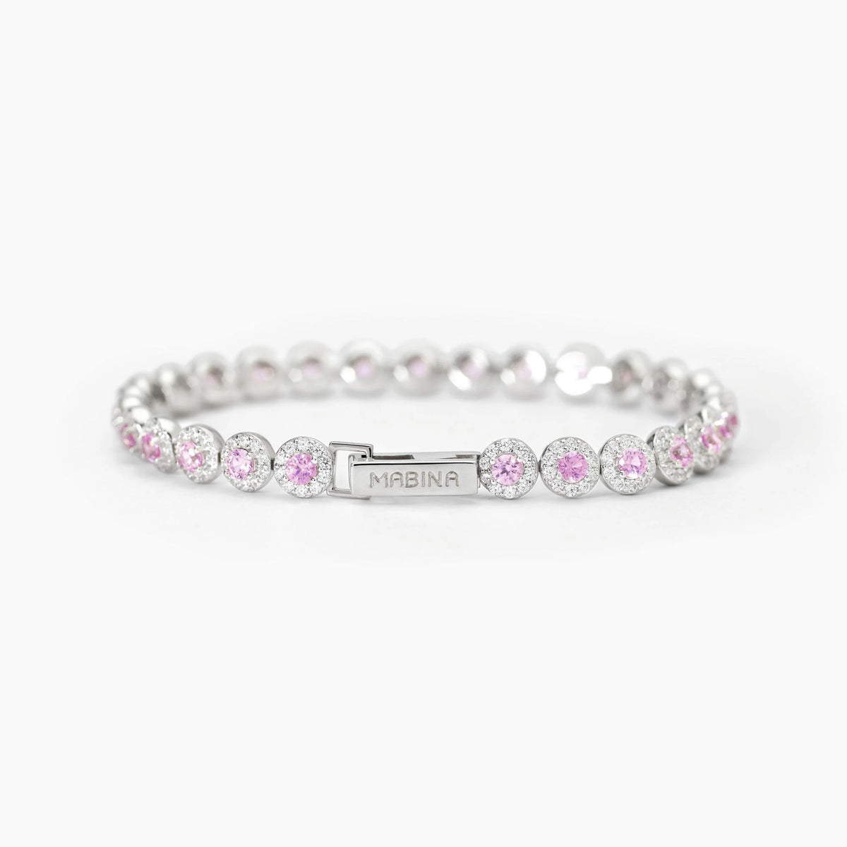 Bracciale tennis in argento 925/°°° rodiato con tormaline sintetiche Ø 3 mm e zirconi bianchi Ø 1.25 mm