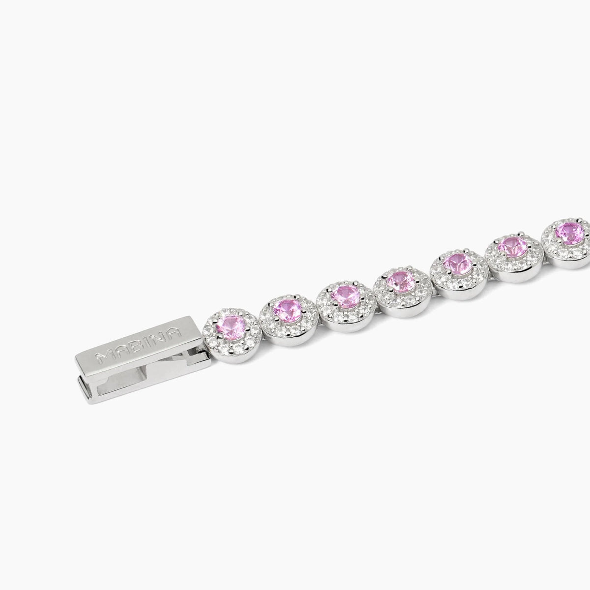 Bracciale tennis in argento 925/°°° rodiato con tormaline sintetiche Ø 3 mm e zirconi bianchi Ø 1.25 mm
