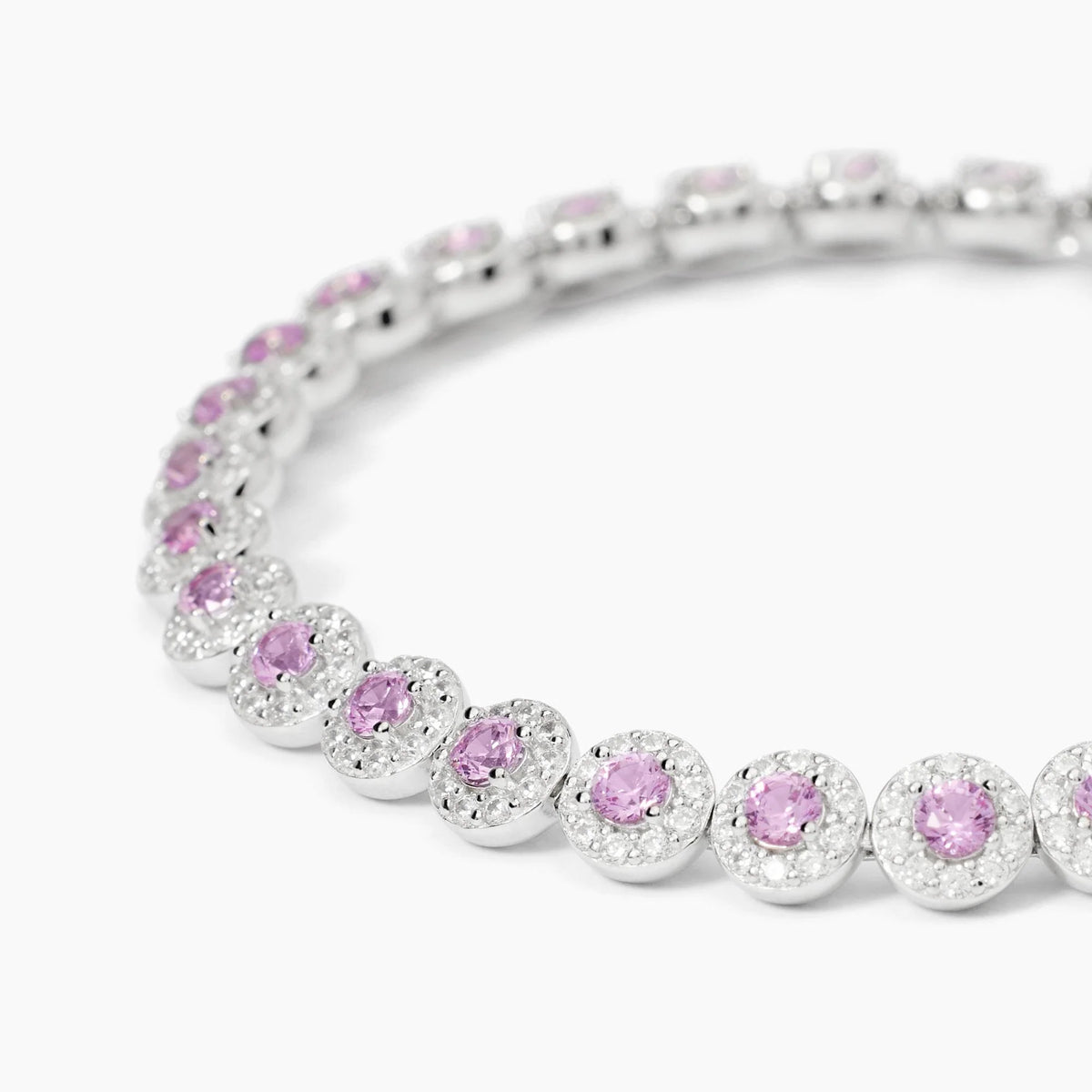 Bracciale tennis in argento 925/°°° rodiato con tormaline sintetiche Ø 3 mm e zirconi bianchi Ø 1.25 mm