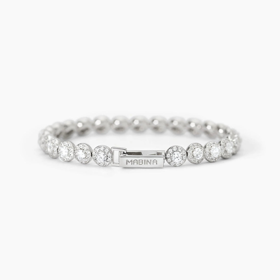 Bracciale tennis in argento 925/°°° rodiato con zirconi bianchi Ø 3 e 1.25 mm, lunghezza 17 cm