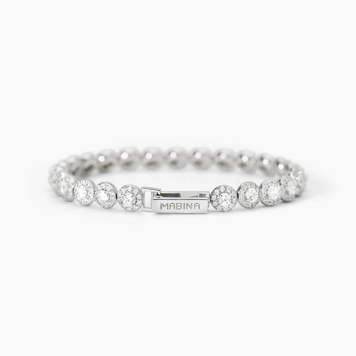 Bracciale tennis in argento 925/°°° rodiato con zirconi bianchi Ø 3 e 1.25 mm, lunghezza 17 cm