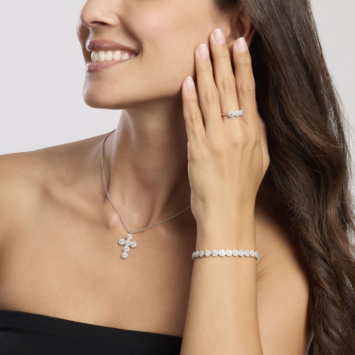 Bracciale tennis in argento 925/°°° rodiato con zirconi bianchi Ø 3 e 1.25 mm, lunghezza 17 cm