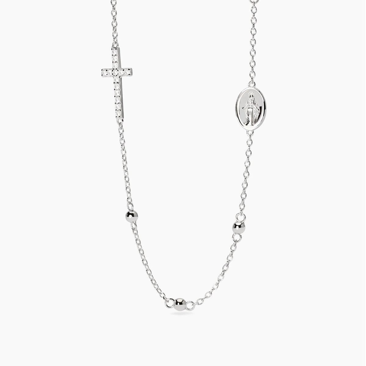 Girocollo in argento con croce, Madonnina e zirconi
ROSARIO 553781